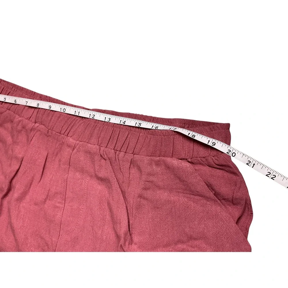 Dusty Rose Floral Embroidered Scalloped Hem Linen Blend Shorts Womens XL - Picture 5 of 15